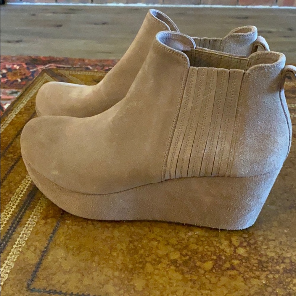 Chocolat Blu suede wedge booties